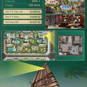 Căn hộ cao cấp M1.2403– Vinhomes Cổ Loa ~47.5m²(1PN + 1) Hướng: Tây Nam